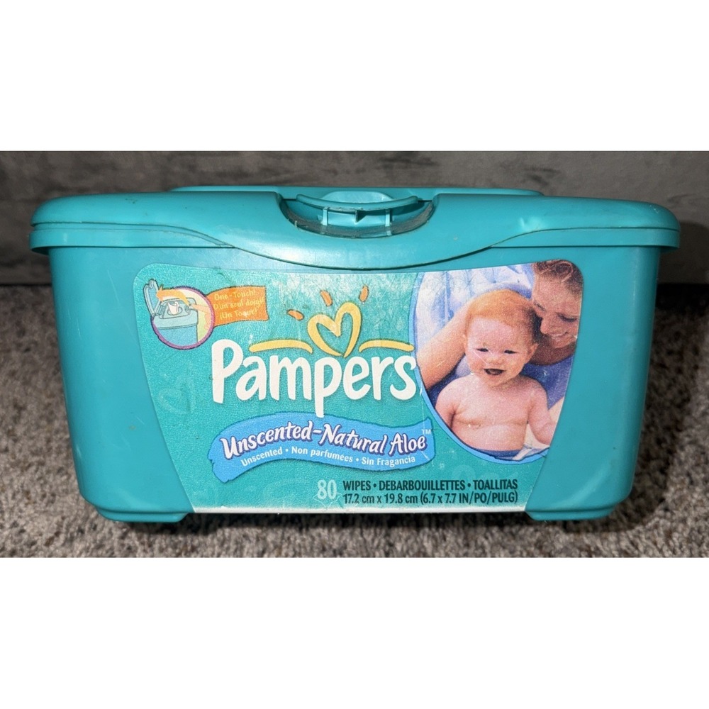 Vintage Pampers Baby Wipe Dispenser Container Empty One Ups 2004 P & G Baby Care